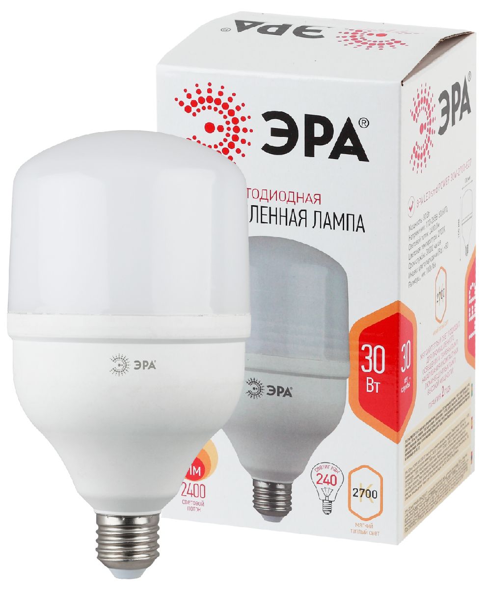 Лампа светодиодная Эра E27 30W 2700K LED POWER T100-30W-2700-E27 Б0027002 в #REGION_NAME_DECLINE_PP#