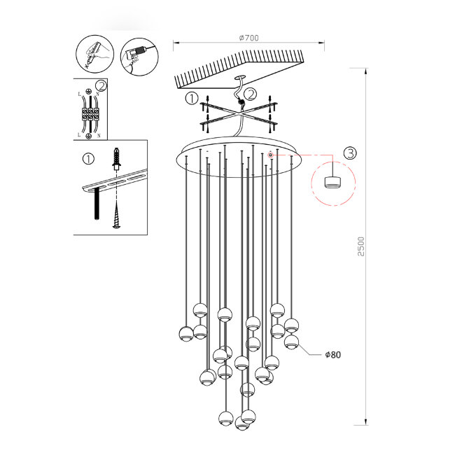 Подвесная люстра шар Lumien Hall Danay LH8027/24P-BK-PBK в Санкт-Петербурге