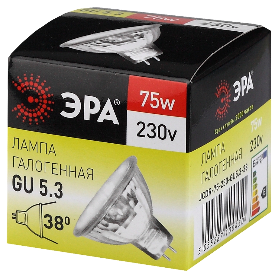 Лампа галогенная Эра GU5.3 75W 3000K GU5.3-JCDR (MR16) -75W-230V-CL C0027366 в Санкт-Петербурге