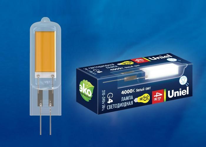 Лампа светодиодная (UL-00005064) Uniel G4 4W 4000K прозрачная LED-JC-220/4W/4000K/G4/CL GLZ08TR в #REGION_NAME_DECLINE_PP#