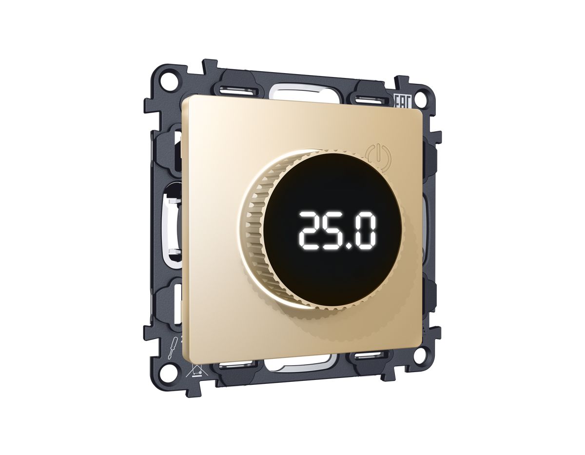 Комплект механизма терморегулятора с цифровым дисплеем с подсветкой и датчиком для теплого пола 16A-250V Alfa Шампань Quant Ambrella Volt MA605810 (AP6058, VM1385) в Санкт-Петербурге