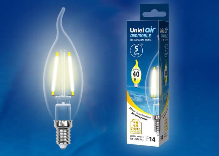 Лампа светодиодная филаментная (UL-00002863) Uniel E14 5W 3000K LED-CW35-5W/WW/E14/CL/DIM GLA01TR в Санкт-Петербурге