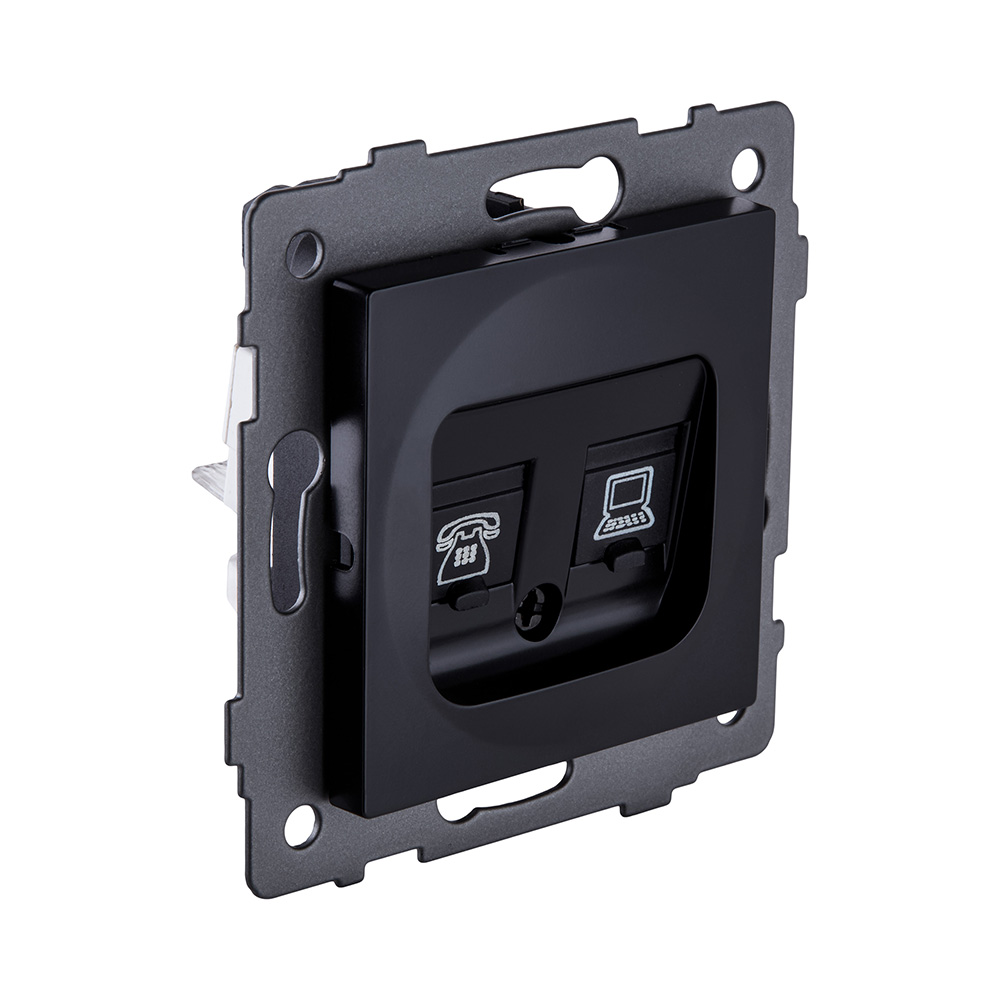 Розетка двойная RJ11 + RJ45 Cat.6, черный Kollinger REA-011BK для Aspekt, Eleganz, Reflex в #REGION_NAME_DECLINE_PP#