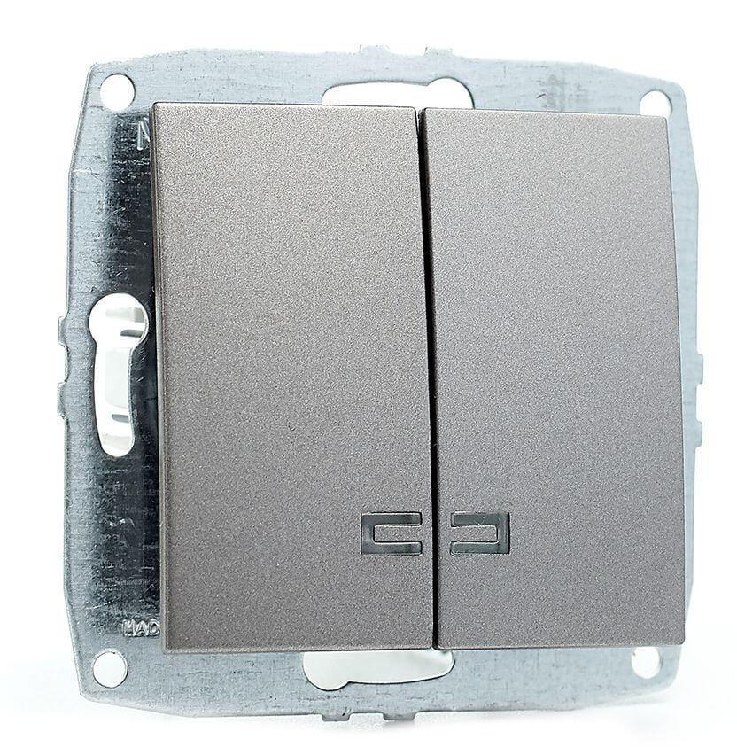 Выключатель двухклавишный с подсветкой Mono Electric Despina-Larissa 10А 250В антрацит 500-002425-103 в Санкт-Петербурге