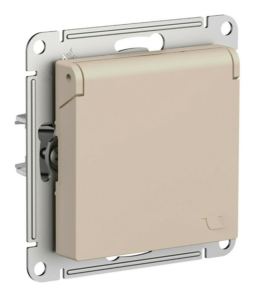 Розетка с/з со шторками с крышкой, 16А, IP20, механизм Systeme Electric AtlasDesign Песочный ATN001246 в Санкт-Петербурге