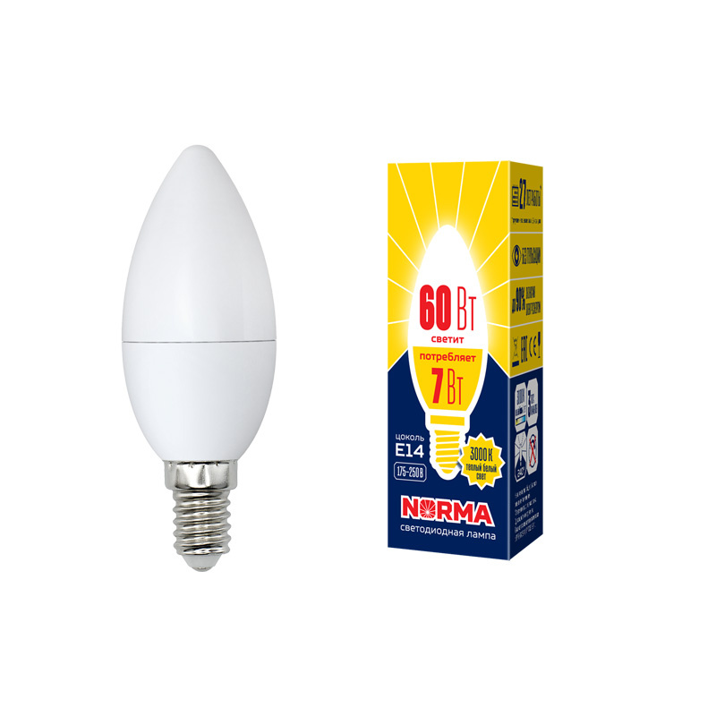 Лампа светодиодная (UL-00003796) Volpe E14 7W 3000K матовая LED-C37-7W/WW/E14/FR/NR в Санкт-Петербурге