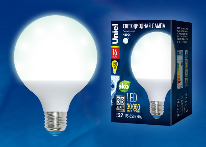 Лампа светодиодная (UL-00000776) Uniel E27 16W 4500K матовая LED-G95-16W/NW/E27/FR PLP02WH в Санкт-Петербурге