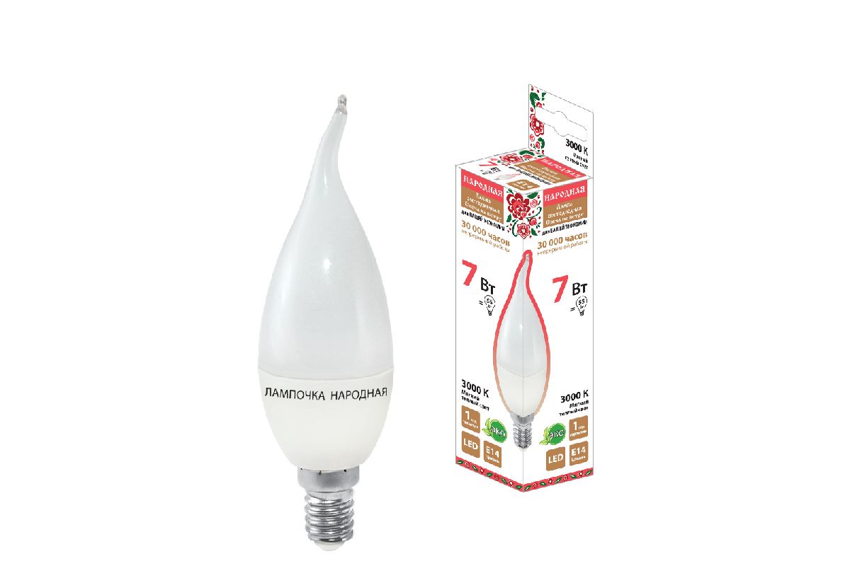 Лампа светодиодная TDM Electric Народная Е14 7W 3000K матовая SQ0340-0191 в Санкт-Петербурге