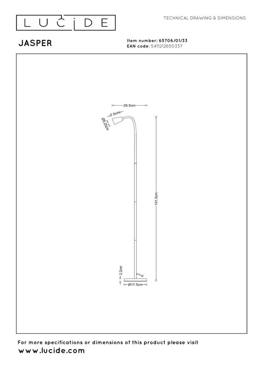 Торшер Lucide Jasper 65706/01/33 в #REGION_NAME_DECLINE_PP#