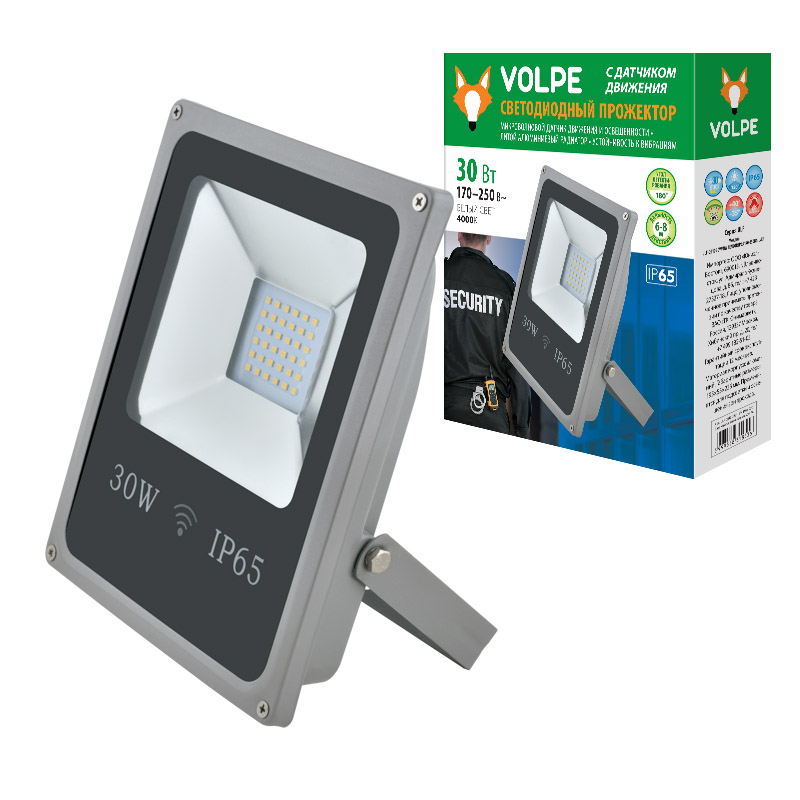 Прожектор Volpe ULF-Q510 30W/NW SENSOR IP65 170-250В SILVER картон UL-00001943 в Санкт-Петербурге