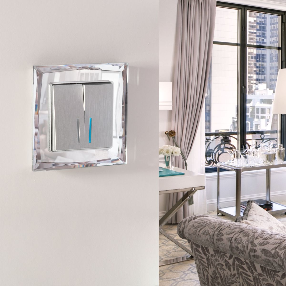 Выключатель двухклавишный с подсветкой Werkel (cеребряный рифленый) W1120109 4690389157615 a050900 в Санкт-Петербурге