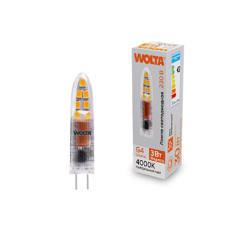 Светодиодная лампа WOLTA 3Вт 4000K G4 матовая WSTD-JC-220V3W4KG4-P в Санкт-Петербурге