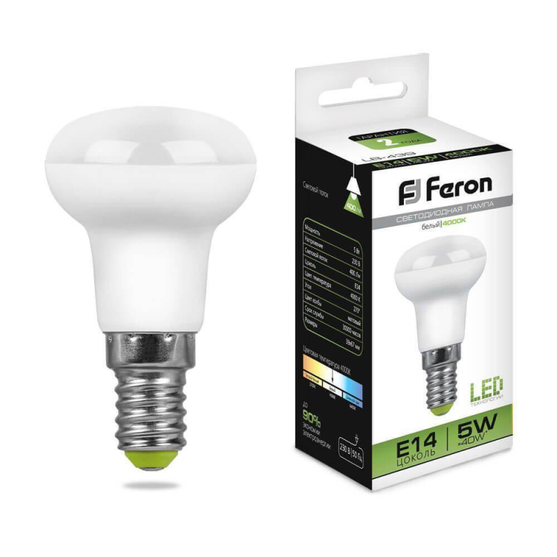 Лампа светодиодная Feron E14 5W 4000K Груша Матовая LB-439 25517 в Санкт-Петербурге
