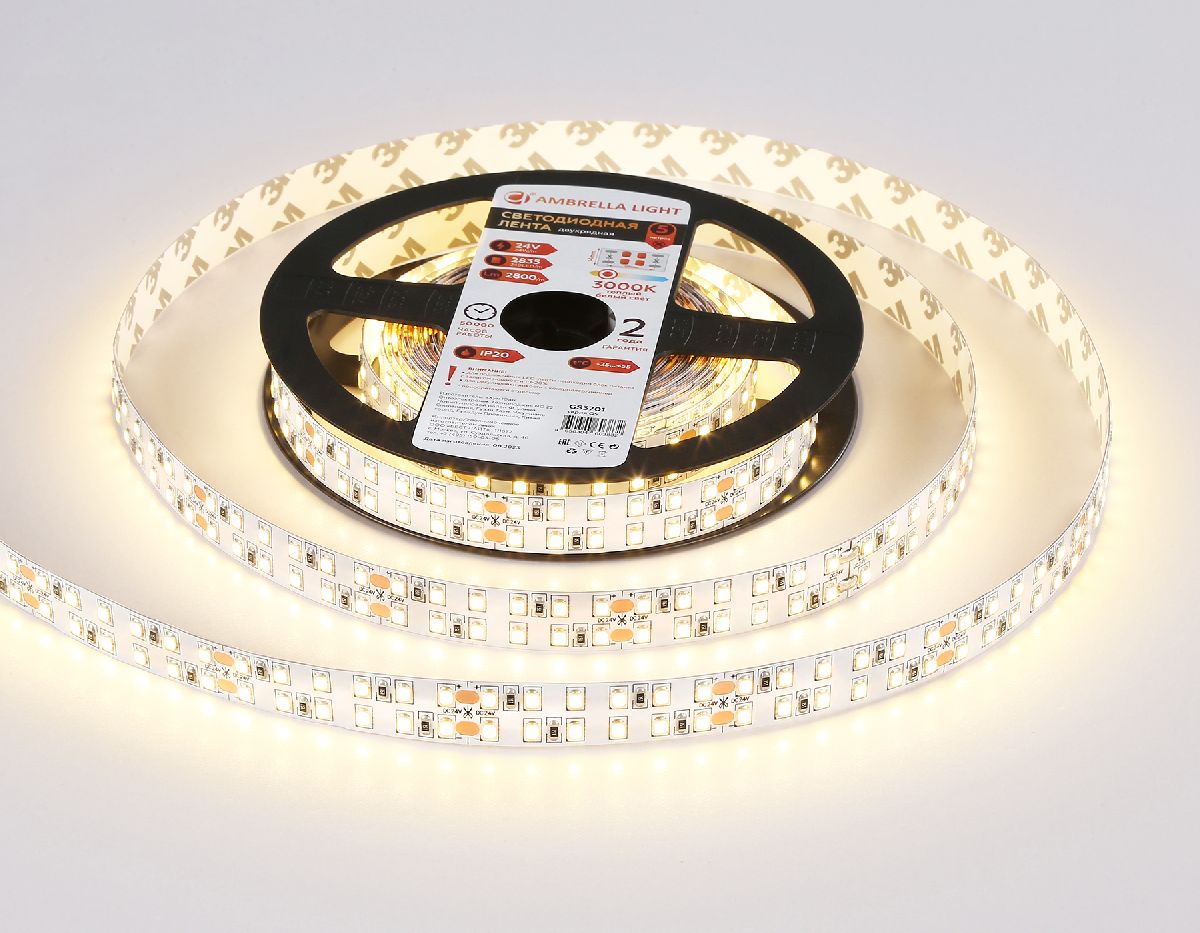 Светодиодная лента двухрядная Ambrella Light LED Strip 24В 2835 24Вт/м 3000K 5м IP20 GS3701 в Санкт-Петербурге