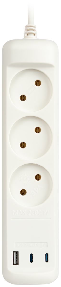 Удлинитель Эра U-3-3m-USB-W 3 розетки + 3xUSB A+C 3м 10А белый в Санкт-Петербурге