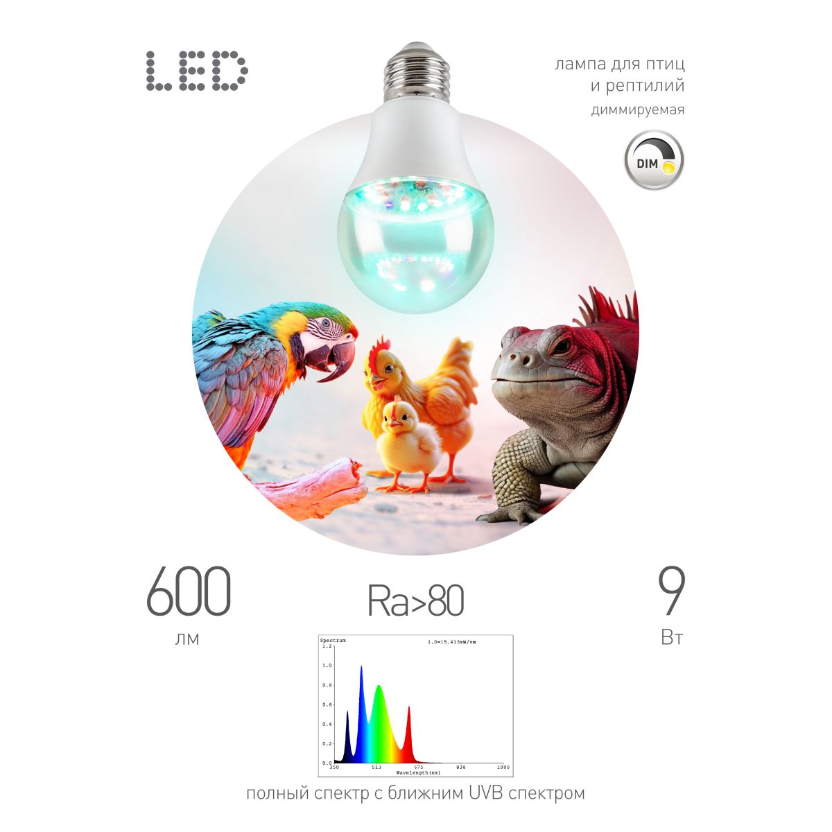 Светодиодная лампа для птиц и рептилий Эра FITO-Dim 9W Chicken E27 Б0059884 в Санкт-Петербурге