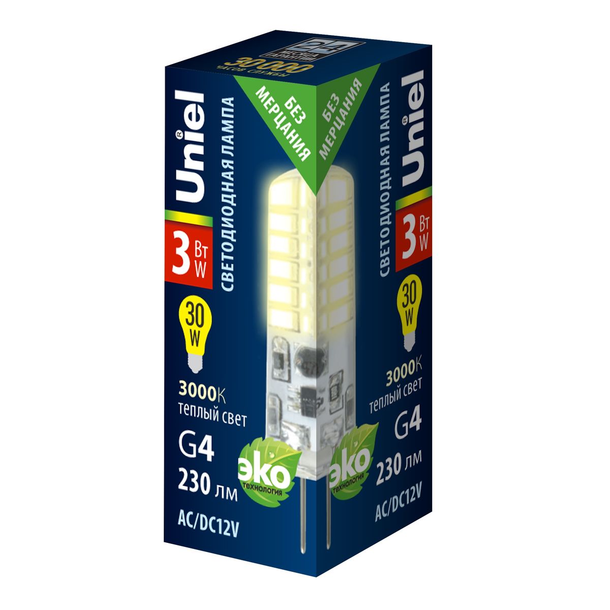 Лампа светодиодная Uniel G4 3W 3000K прозрачная LED-JC-12/3W/3000K/G4/CL SIZ05TR UL-00010366 в #REGION_NAME_DECLINE_PP#