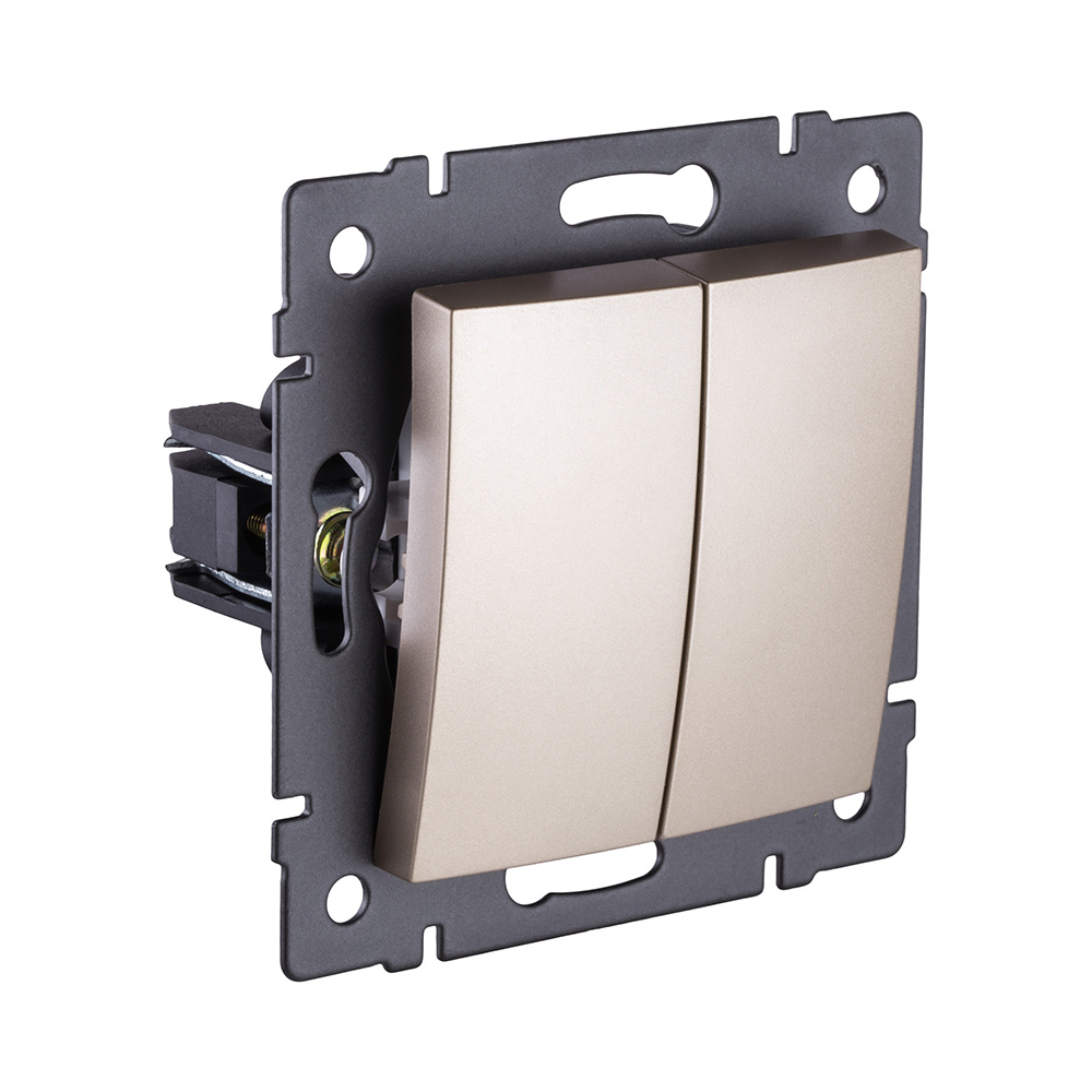 Выключатель кнопочный 2-клавишный 10А/250В, изогнутый, золотой Kollinger REA-R-011GD для Aspekt, Eleganz, Reflex в Санкт-Петербурге