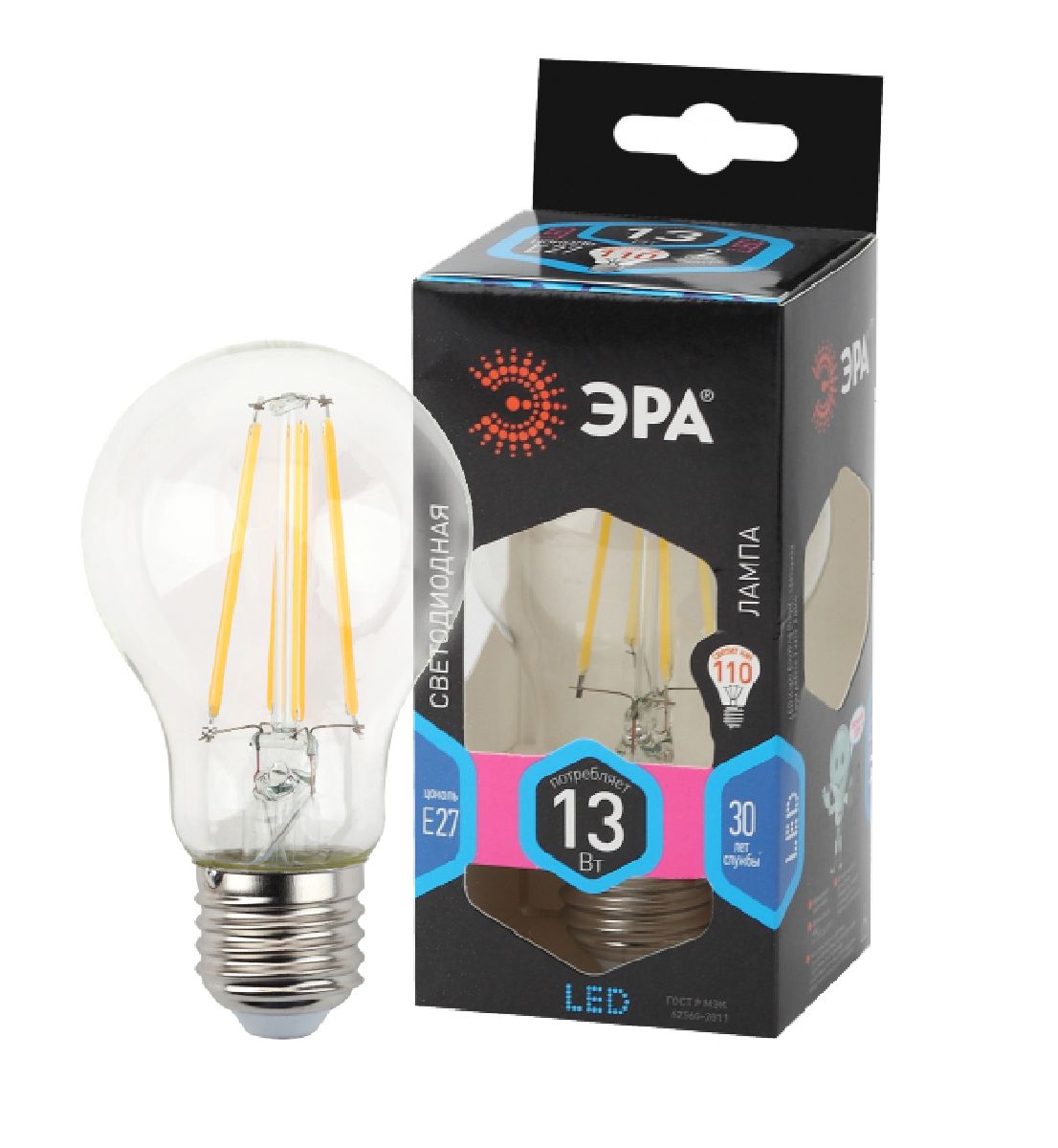 Лампа светодиодная Эра E27 13W 4000K F-LED A60-13W-840-E27 Б0035028 в #REGION_NAME_DECLINE_PP#