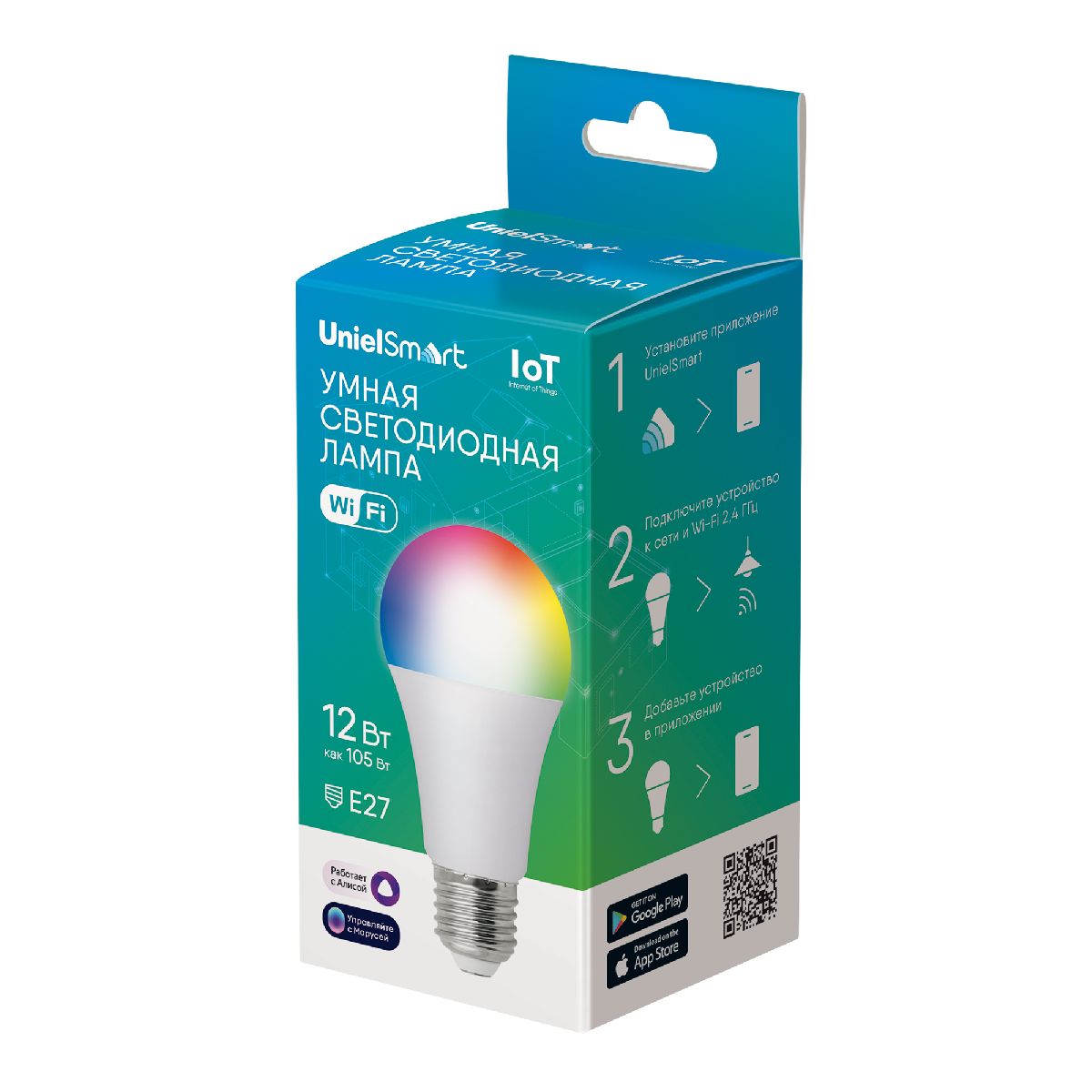 Лампа светодиодная умная Uniel LED-A60-12W/RGBW/E27/230V/WF/FR PLS80WH UL-00011654 в Санкт-Петербурге