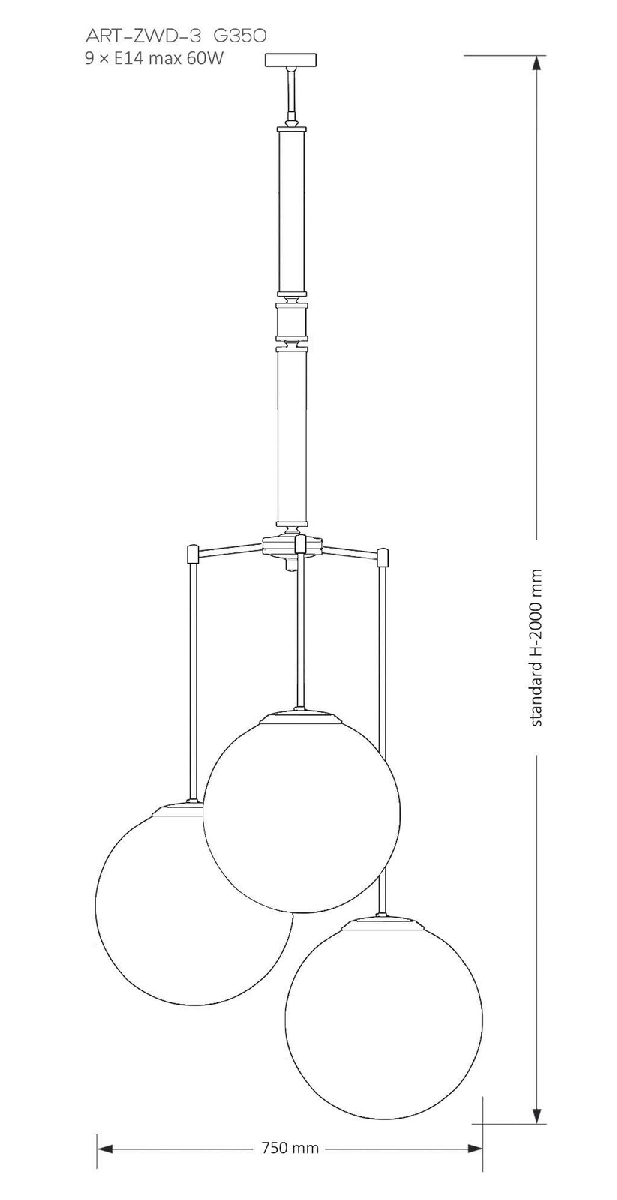 Люстра на штанге Kutek Mood Artu Glass ART-ZWD-3(Z)G350 в Санкт-Петербурге