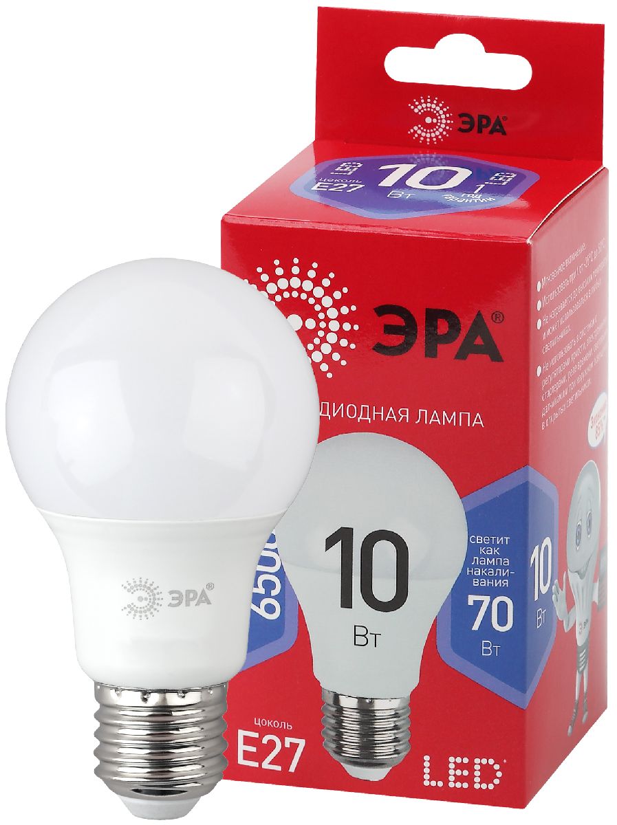 Лампа светодиодная Эра E27 10W 6500K LED A60-10W-865-E27 R Б0045324 в Санкт-Петербурге