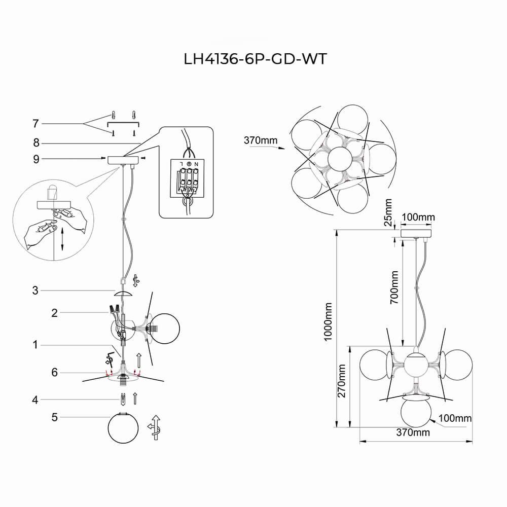 Подвесная люстра Lumien Hall Ilmari LH4136/6P-GD-WT в #REGION_NAME_DECLINE_PP#