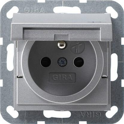 Розетка Gira System 55 с/з со шторками крышкой 16A 250V безвинтовой зажим алюминий 048826 в Санкт-Петербурге