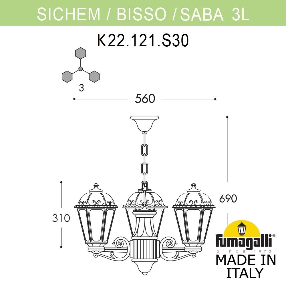 Уличный подвесной светильник Fumagalli SICHEM/SABA 3L K22.120.S30.BYE27 в #REGION_NAME_DECLINE_PP#