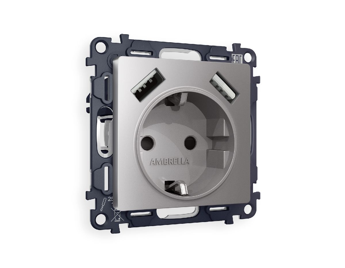 Комплект механизма розетки 2USB A+A 18W (быстрая зарядка) с/з Ambrella Volt Alfa MA509010 в Санкт-Петербурге