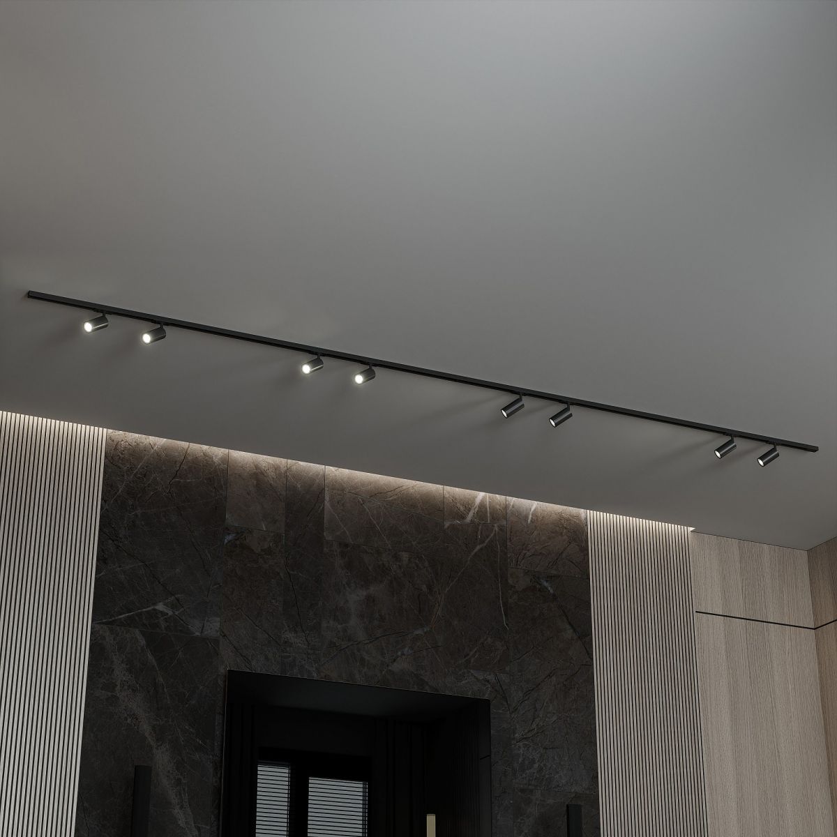 Трековая система со светильниками №3 однофазная накладная Skylite (220В, форма - прямая, 4м, 4000K) черная Hesby Lighting HSBL_kompl_S003_NI4B4K в Санкт-Петербурге