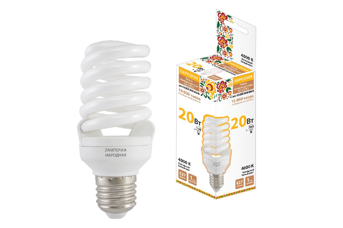 Лампа люминесцентная TDM Electric Народная E27 20W 4000K матовая SQ0347-0011 в #REGION_NAME_DECLINE_PP#