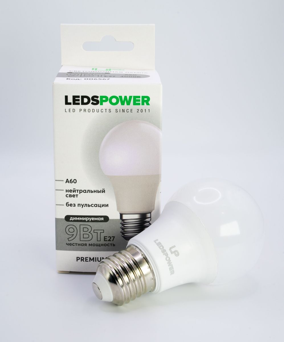 Светодиодная лампа LEDS POWER A60 E27 9Вт 4000К диммируемая 006567 в Санкт-Петербурге