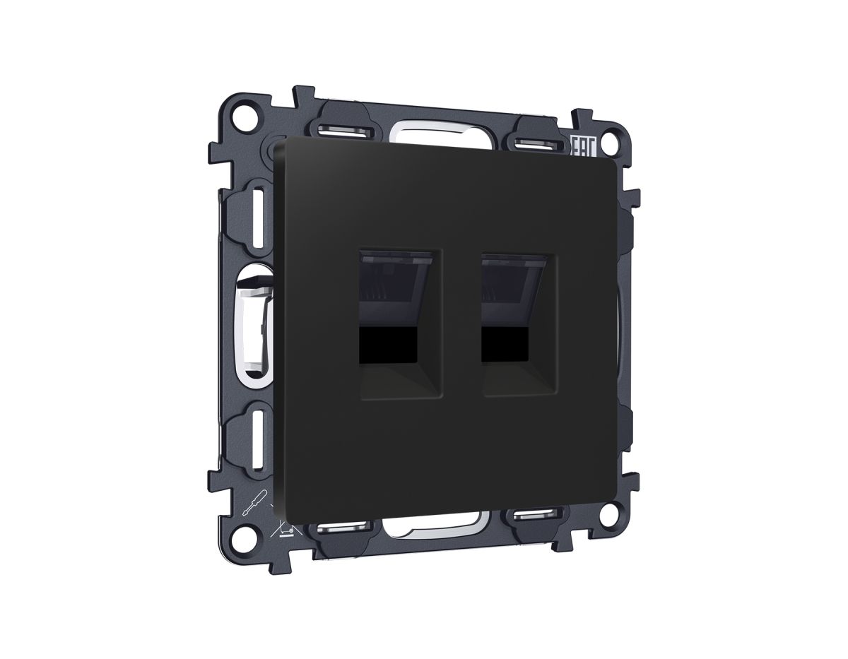 Комплект механизма компьютерной двойной розетки RJ-45 Ambrella Volt MA812110 (8P8C) CAT6 с автоматической защитной шторкой Alfa Черный матовый Quant в #REGION_NAME_DECLINE_PP#