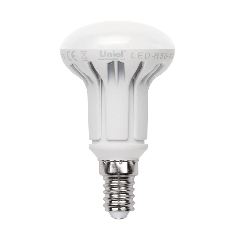 Лампа светодиодная рефлекторная (UL-00000933) Uniel E14 6W 3000K матовая LED-R50-6W/WW/E14/FR/DIM PLP01WH в Санкт-Петербурге