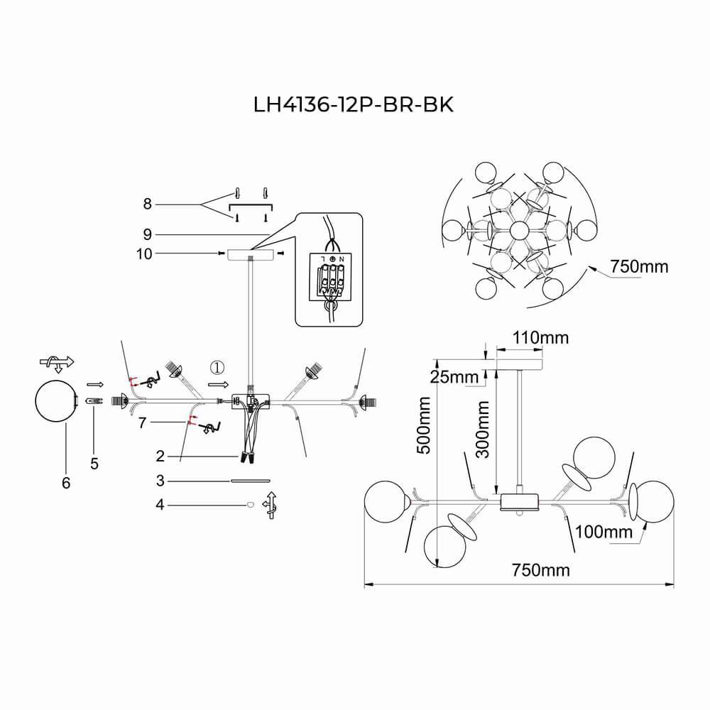 Подвесная люстра Lumien Hall Ilmari LH4136/12P-BR-BK в Санкт-Петербурге