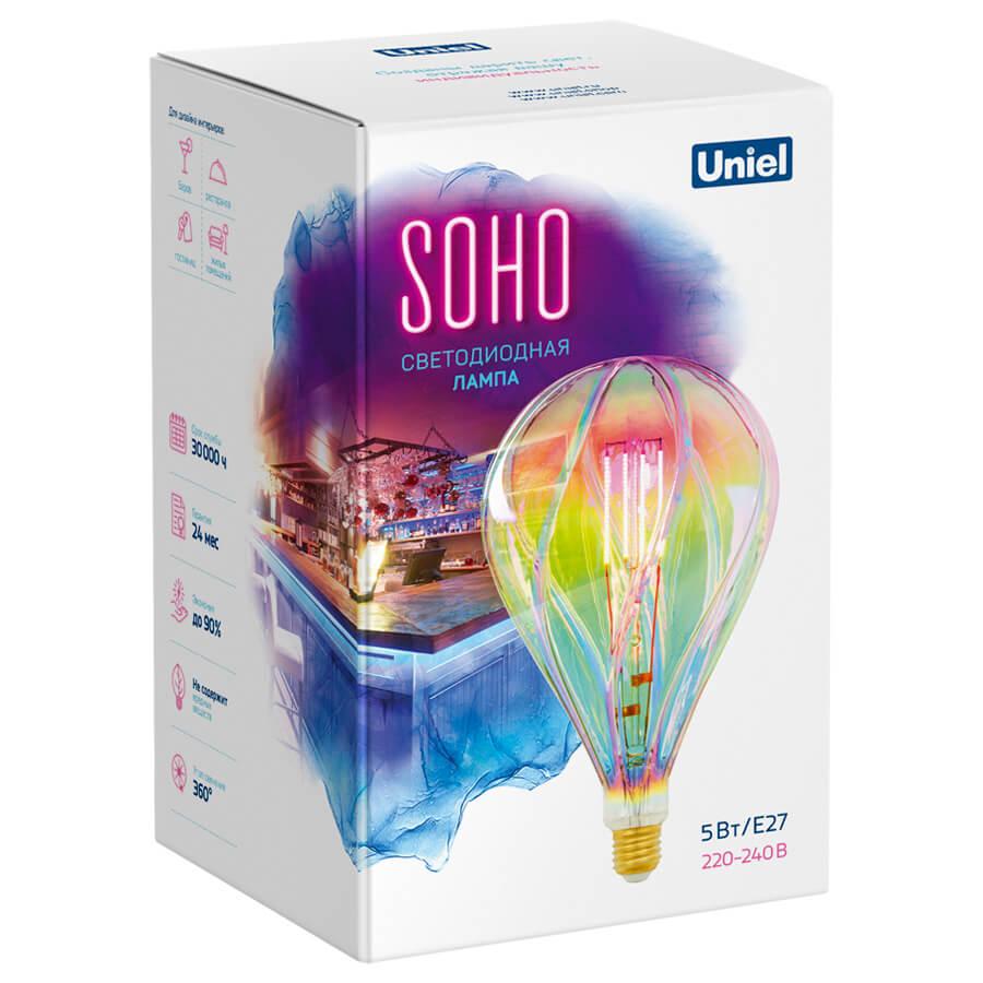 Лампа светодиодная филаментная (UL-00005917) Uniel E27 5W 2250K LED-SF31-5W/SOHO/E27/CW RAINBOW GLS77RB в Санкт-Петербурге