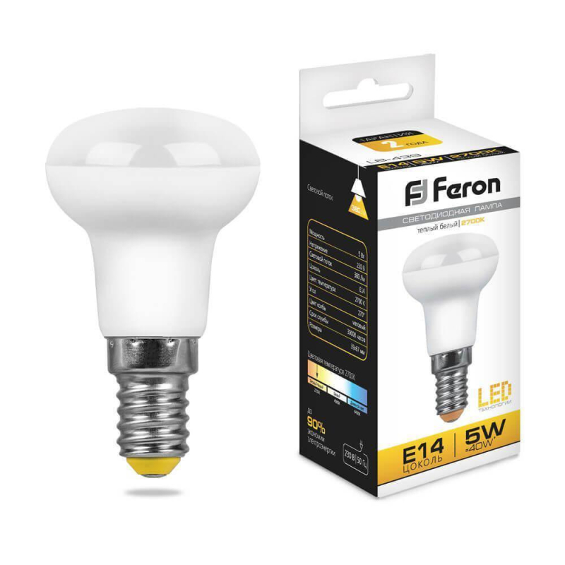 Лампа светодиодная Feron E14 5W 2700K Груша Матовая LB-439 25516 в Санкт-Петербурге