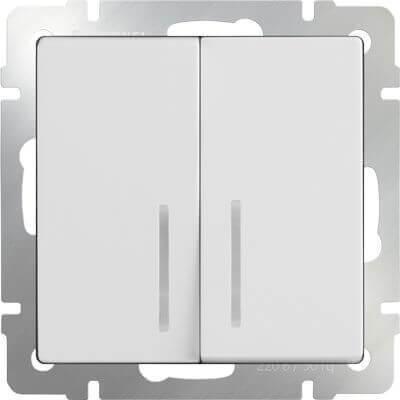 Выключатель Werkel двухклавишный проходной с подсветкой белый WL01-SW-2G-2W-LED 4690389059186 в Санкт-Петербурге