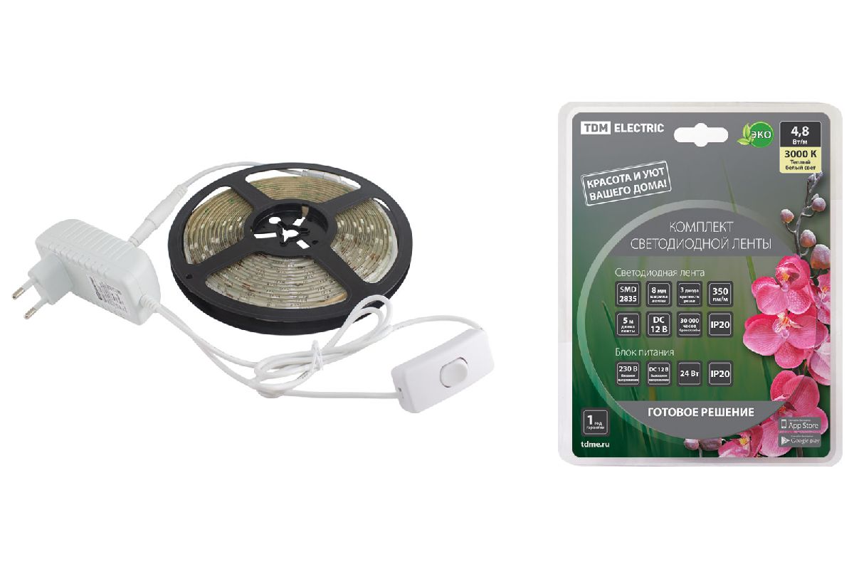Светодиодная лента TDM Electric 12В 2835 4,8Вт/м 3000K 5м IP20 SQ0331-0220 в Санкт-Петербурге