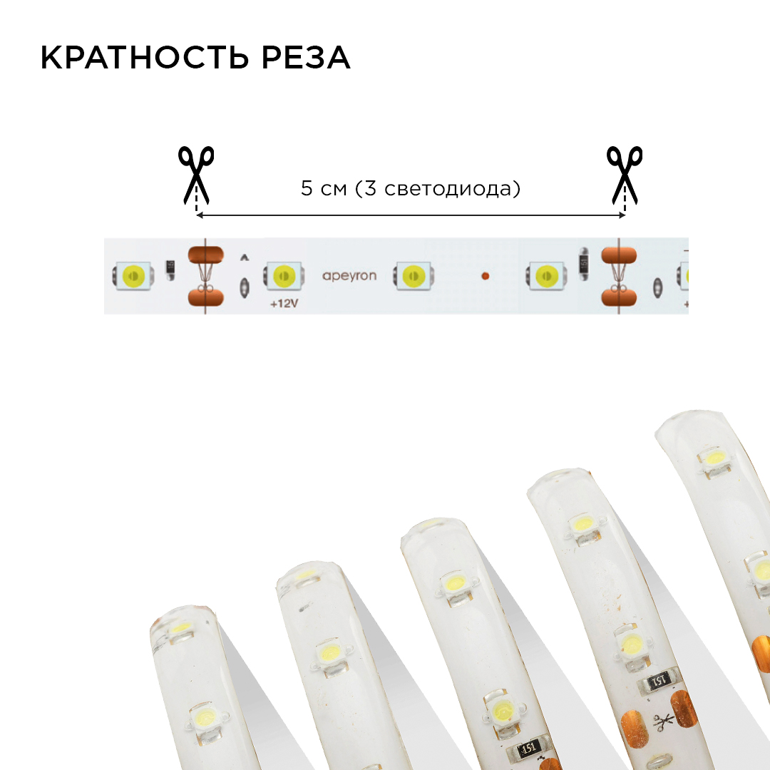 Комплект светодиодной ленты Apeyron 12В 4,8Вт/м smd3528, 60 д/м IP65 2,5м 6500K (блок, коннектор) 10-20 в Санкт-Петербурге