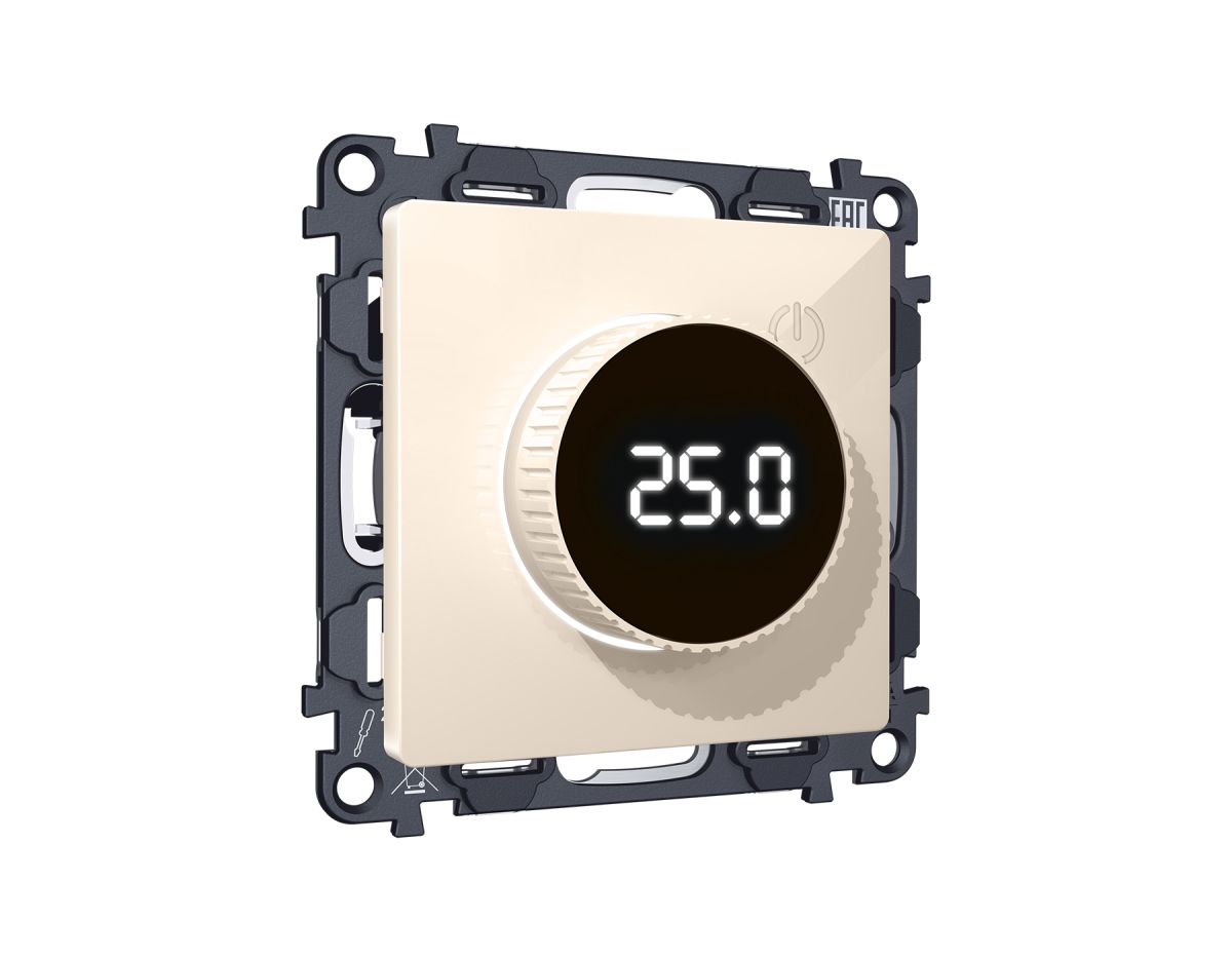 Комплект механизма терморегулятора с цифровым дисплеем с подсветкой и датчиком для теплого пола Alfa Бежевый глянец Quant Ambrella Volt MA305810 (AP3058, VM1385) в Санкт-Петербурге