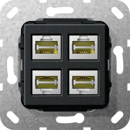 Розетка компьютерная 4-местная MJ RJ45 Gira System 55 LSA Plus 6a кат черный матовый 569910 в Санкт-Петербурге