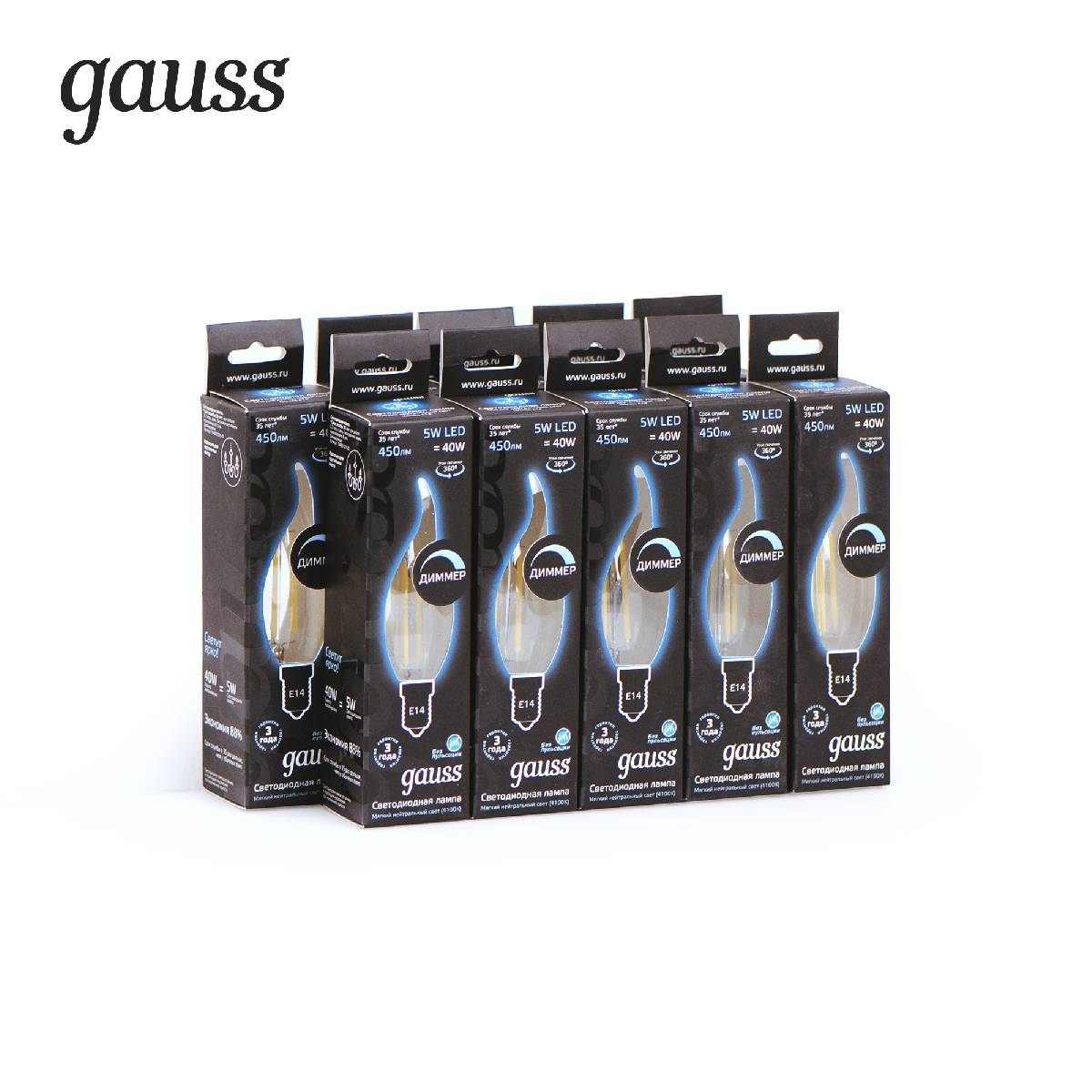 Лампа светодиодная диммируемая Gauss филаментная E14 5W 4100К прозрачная 104801205-D в Санкт-Петербурге