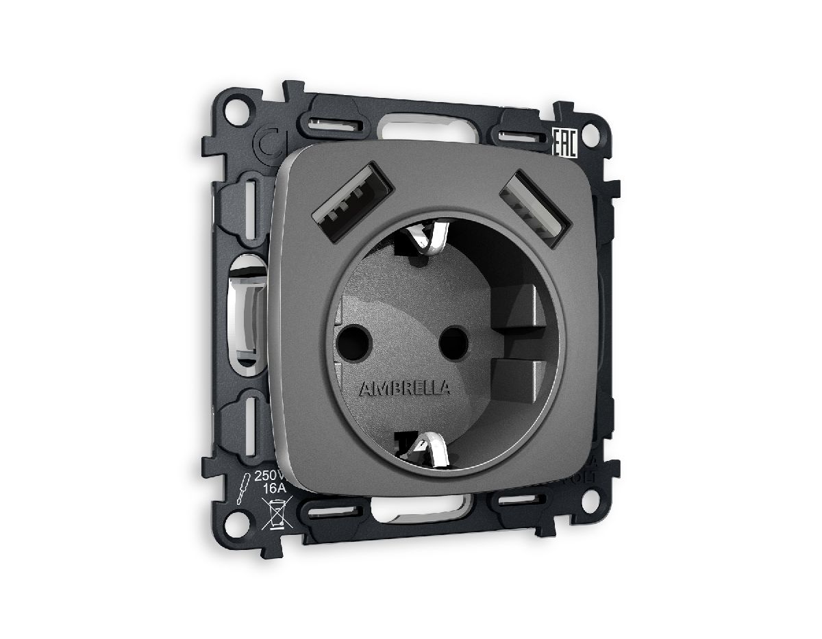 Комплект механизма розетки 2USB A+A 18W (быстрая зарядка) с/з Ambrella Volt Omega MO659010 в Санкт-Петербурге