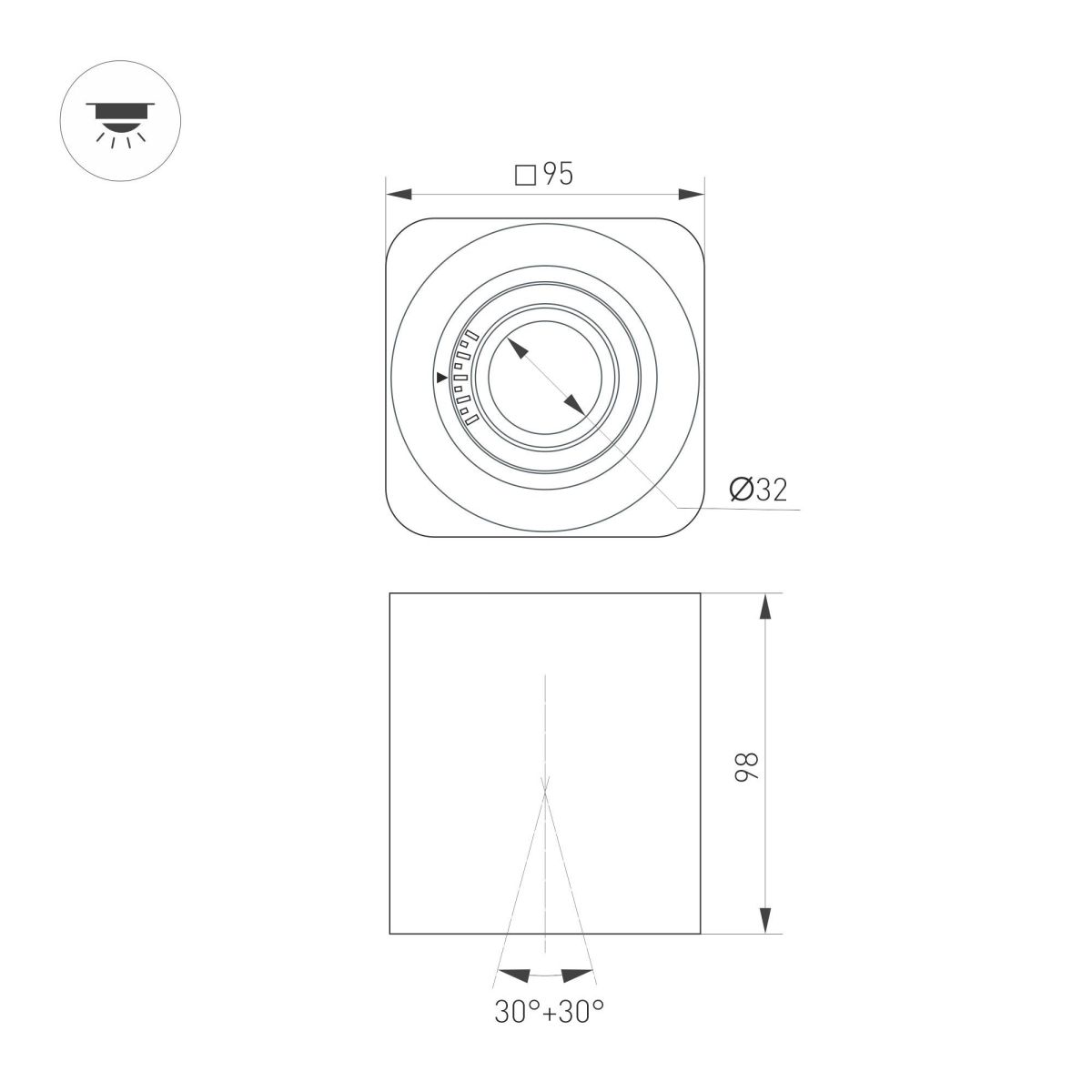 Накладной светильник Arlight SP-ACENTO-S95x95-10W Warm3000 (WH, 20-45 deg, 230V) 055746 в Санкт-Петербурге