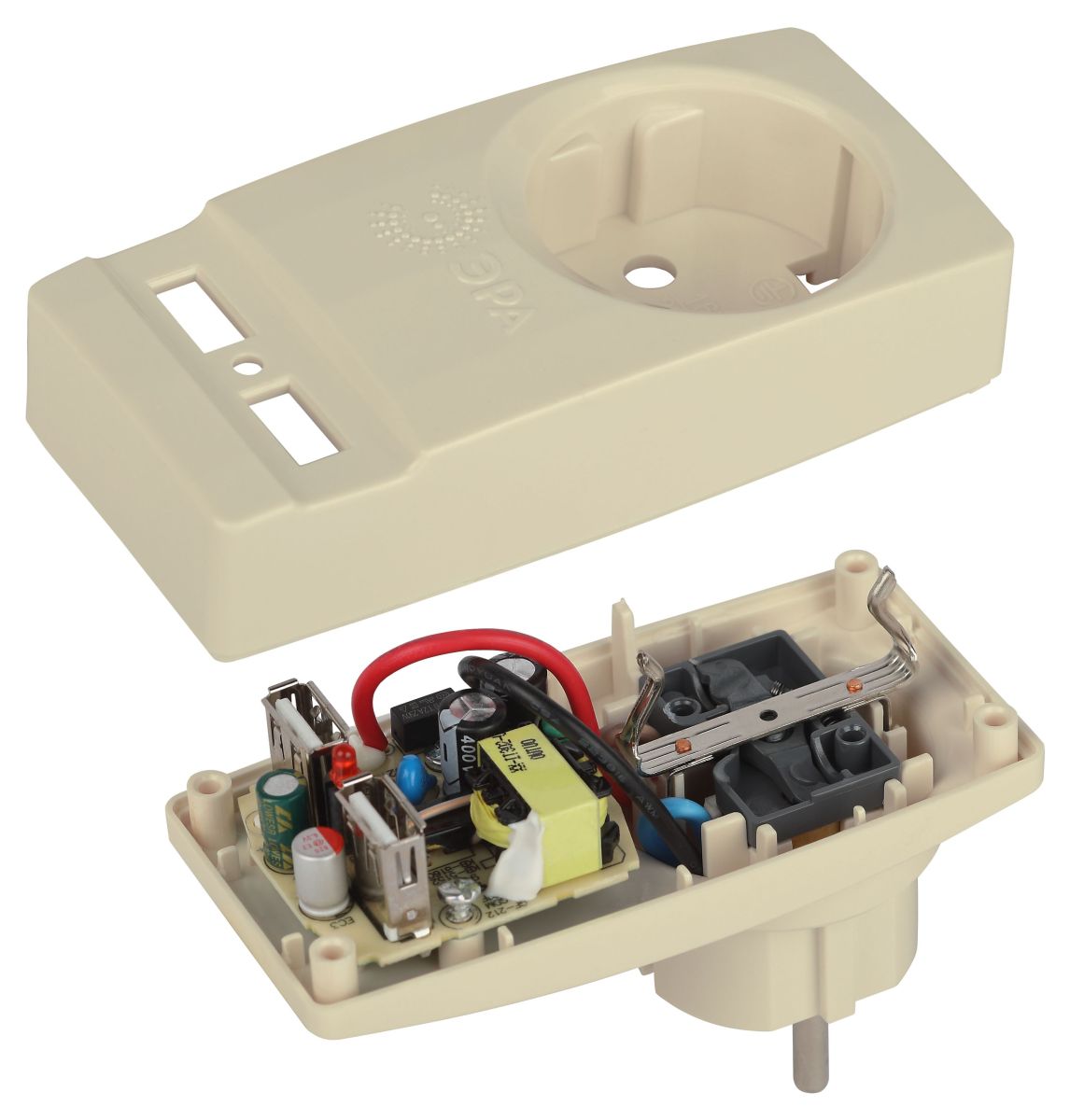 Разветвитель электрический Эра SP-1e-USB-I на 1 розетку + 2 USB с заземлением 16А сл. кость Б0027836 в Санкт-Петербурге