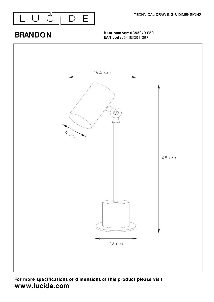 Настольная лампа Lucide Brandon 03530/01/30 в Санкт-Петербурге