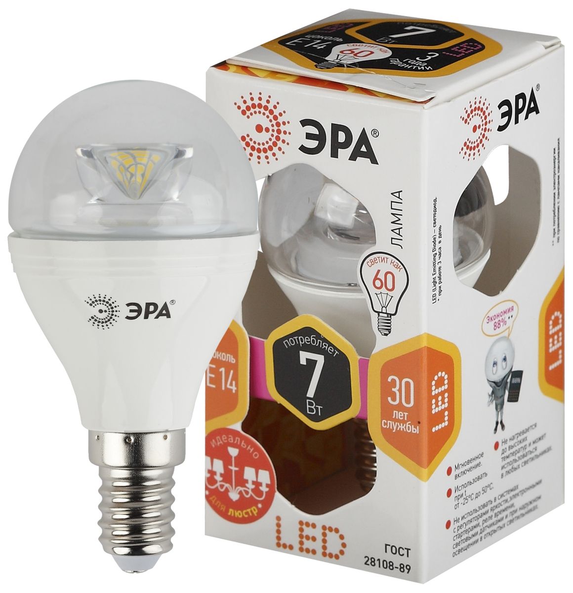 Светодиодная лампа Эра LED P45-7W-827-E14-Clear Б0017241 в #REGION_NAME_DECLINE_PP#