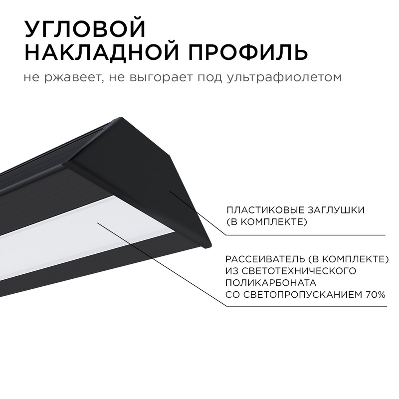 Комплект алюминиевого профиля с рассеивателем Apeyron 08-07-ЧБ-03 в Санкт-Петербурге